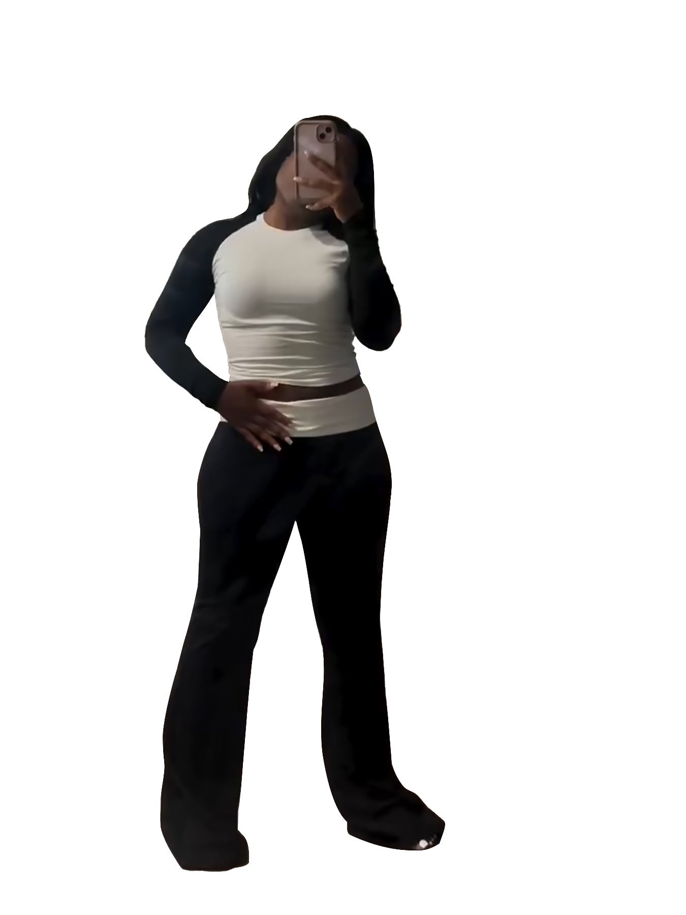 Conjunto de dos piezas de ropa para mujer, con cintura alta, ajustado, forrado con forro polar y pantalones ajustados de color contrastante
