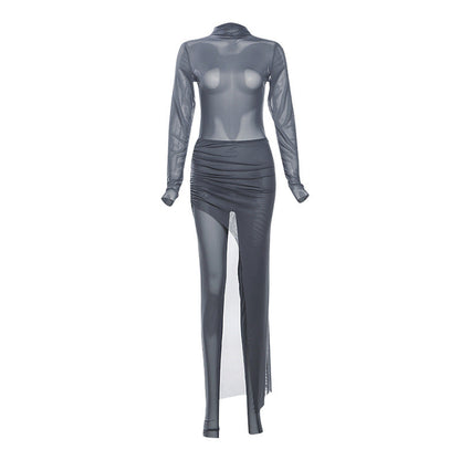 Conjunto de ropa de otoño para mujer, con cuello redondo, manga larga, ajustado, adelgazante, falda plisada de longitud media
