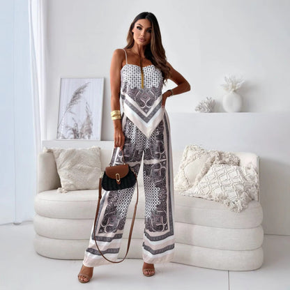 Conjunto de dos piezas para mujer, con estampado sexy, tirantes finos, corsé, pantalones florales y posicionamiento