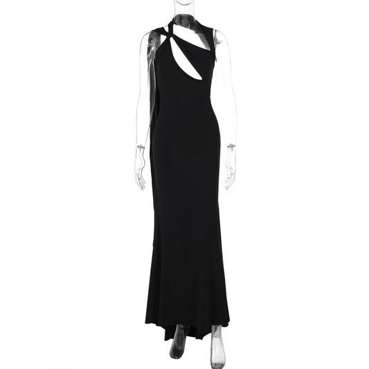 Vestido sexy de otoño-invierno con escote tipo vendaje, sin mangas y color liso, el más vendido en ropa de mujer.