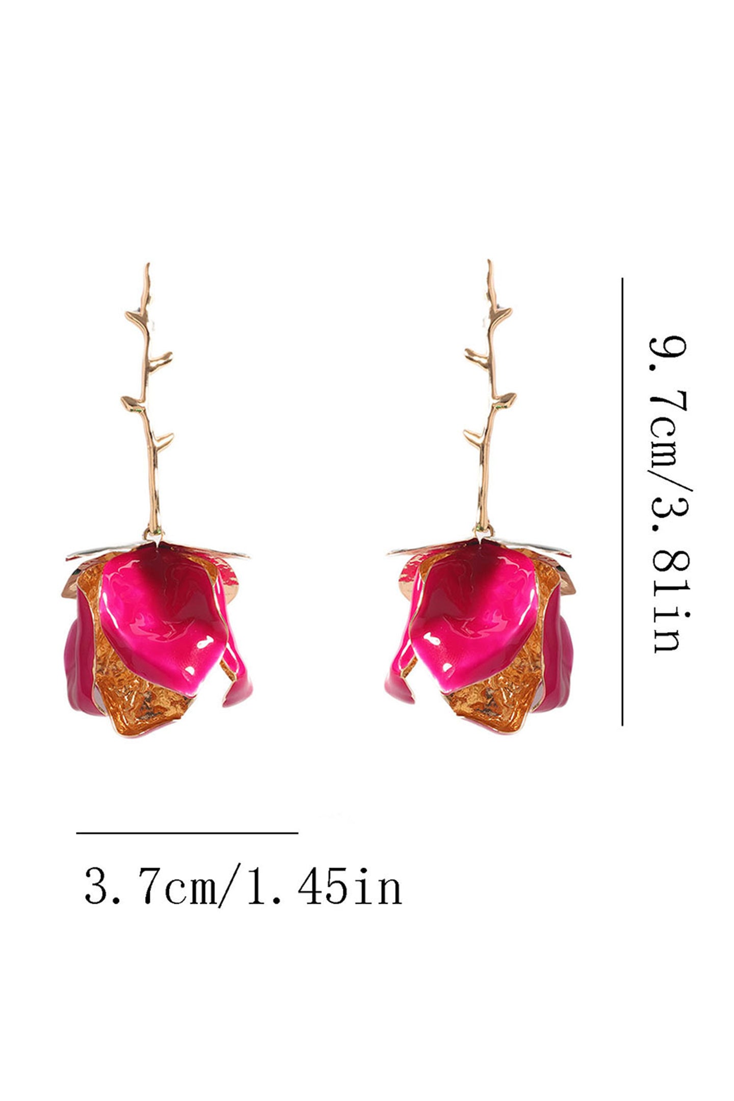 Pendientes colgantes de rosa esmaltada 