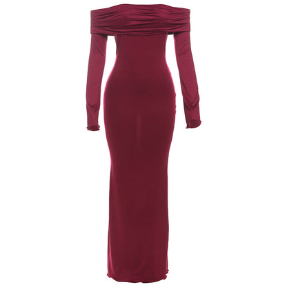 Vestido elegante de invierno para mujer, con hombros descubiertos y cintura alta, ajustado.