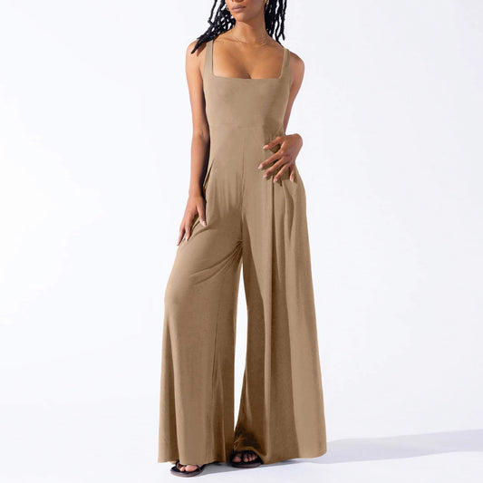 Mono informal de punto sexy con tirantes y pierna ancha para mujer, ropa de verano