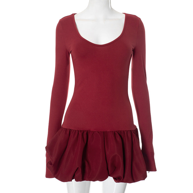 Ropa de mujer Tendencia Elegante Encantador Manga Larga Cuello en V Corto Abullonado