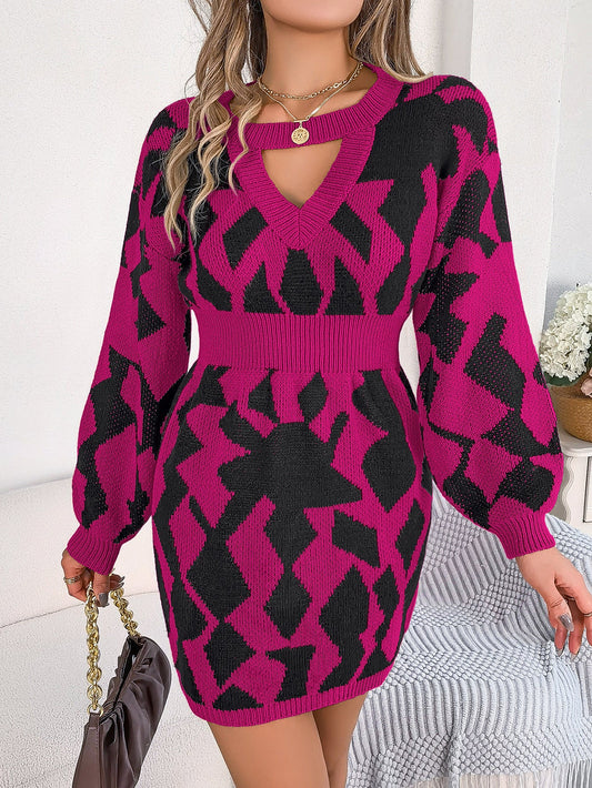 Vestido tipo suéter ajustado con mangas abullonadas y corte a juego de colores para otoño e invierno, ropa informal para mujer