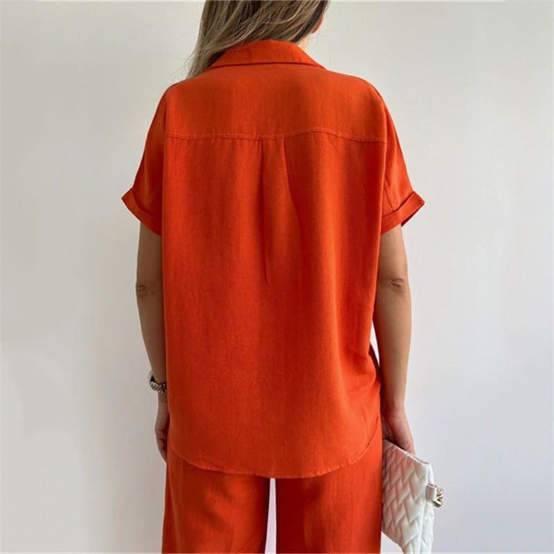 Traje de pantalón de pierna ancha para primavera y verano, camisa de manga holgada, top, pantalones casuales, ropa de dos piezas para mujer