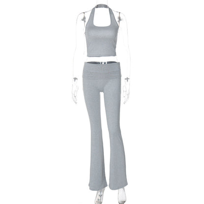 Women Clothing Summer Halter Backless Vest Slim Pants Set