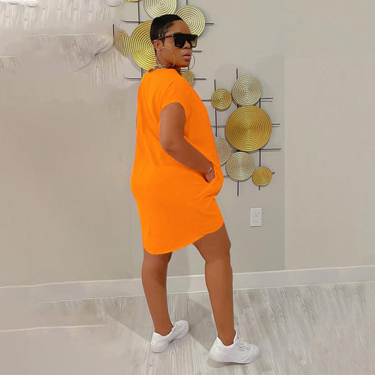 Summer Solid Color Pocket Front Short Back Length Irregular Asymmetric Dress