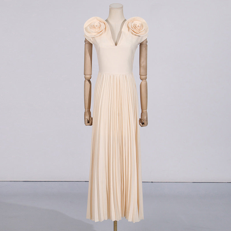 Vestido formal floral grande de alta sociedad 2025, sexy, con escote en V y cintura alta, plisado, para mujer