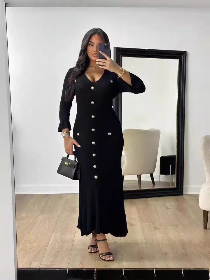 Vestido de punto de manga larga ajustado y adelgazante para otoño e invierno