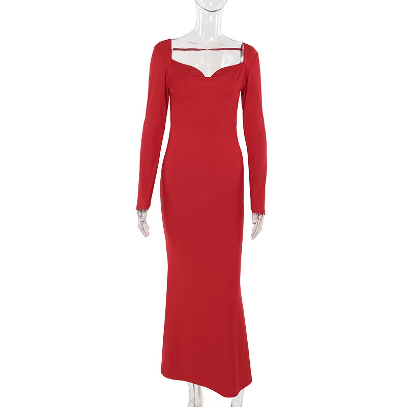 Vestido ajustado con lazo y espalda descubierta de manga larga sexy para vacaciones de otoño para mujer