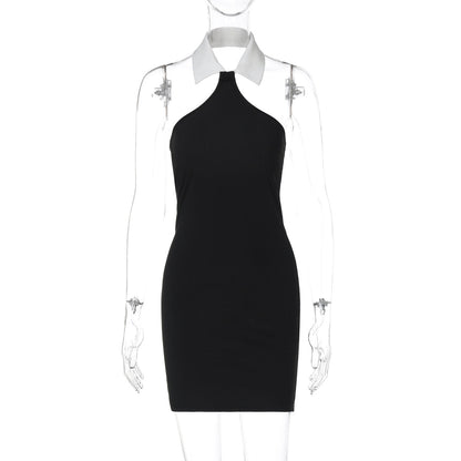 Vestido camisero de primavera para mujer, sexy, con cuello halter y espalda descubierta, ajustado y ajustado.