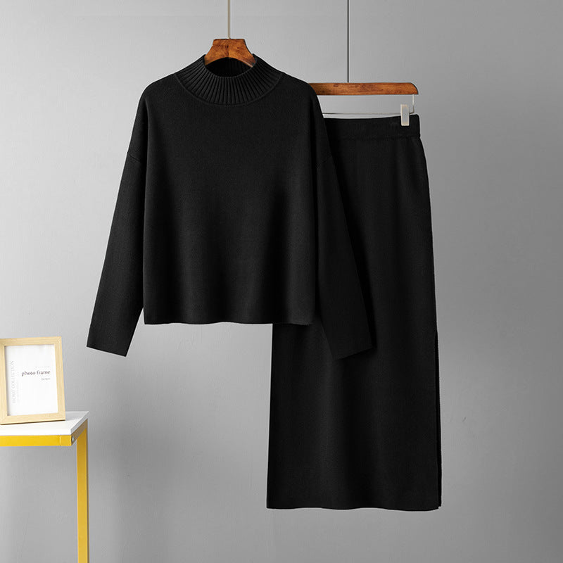 Ropa de mujer Otoño Casual Suelto Falda larga Traje de dos piezas Suéter