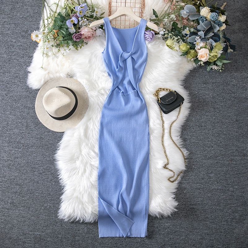 Vestido de punto reversible, ahuecado, sexy, de verano, con escote pronunciado y efecto favorecedor para mujer