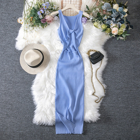 Vestido de punto reversible, ahuecado, sexy, de verano, con escote pronunciado y efecto favorecedor para mujer