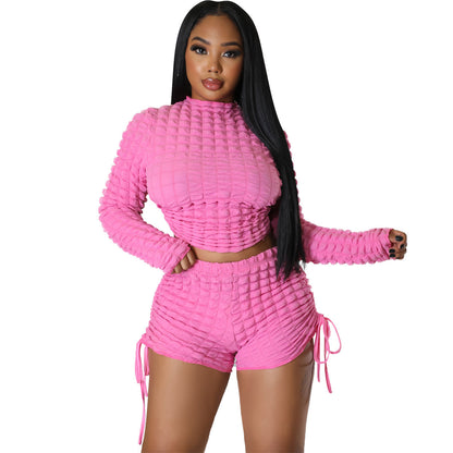 Conjunto de dos piezas con espalda descubierta y estampado de palomitas de maíz sexy para mujer