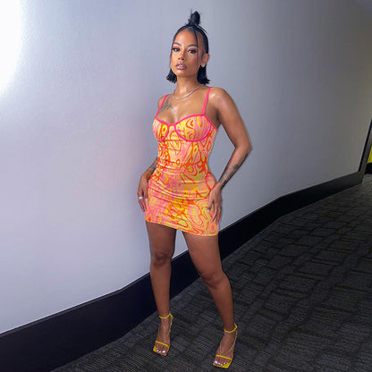 Vestido ajustado con estampado de tirantes y espalda descubierta para mujer de verano