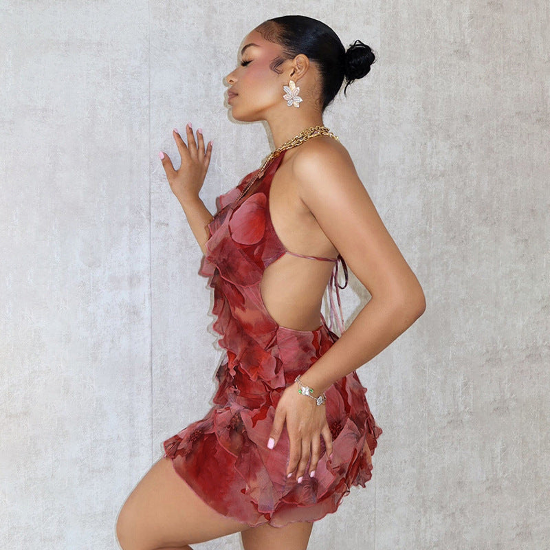Vestido de verano para mujer, sexy, ajustado, con volantes y cuello halter