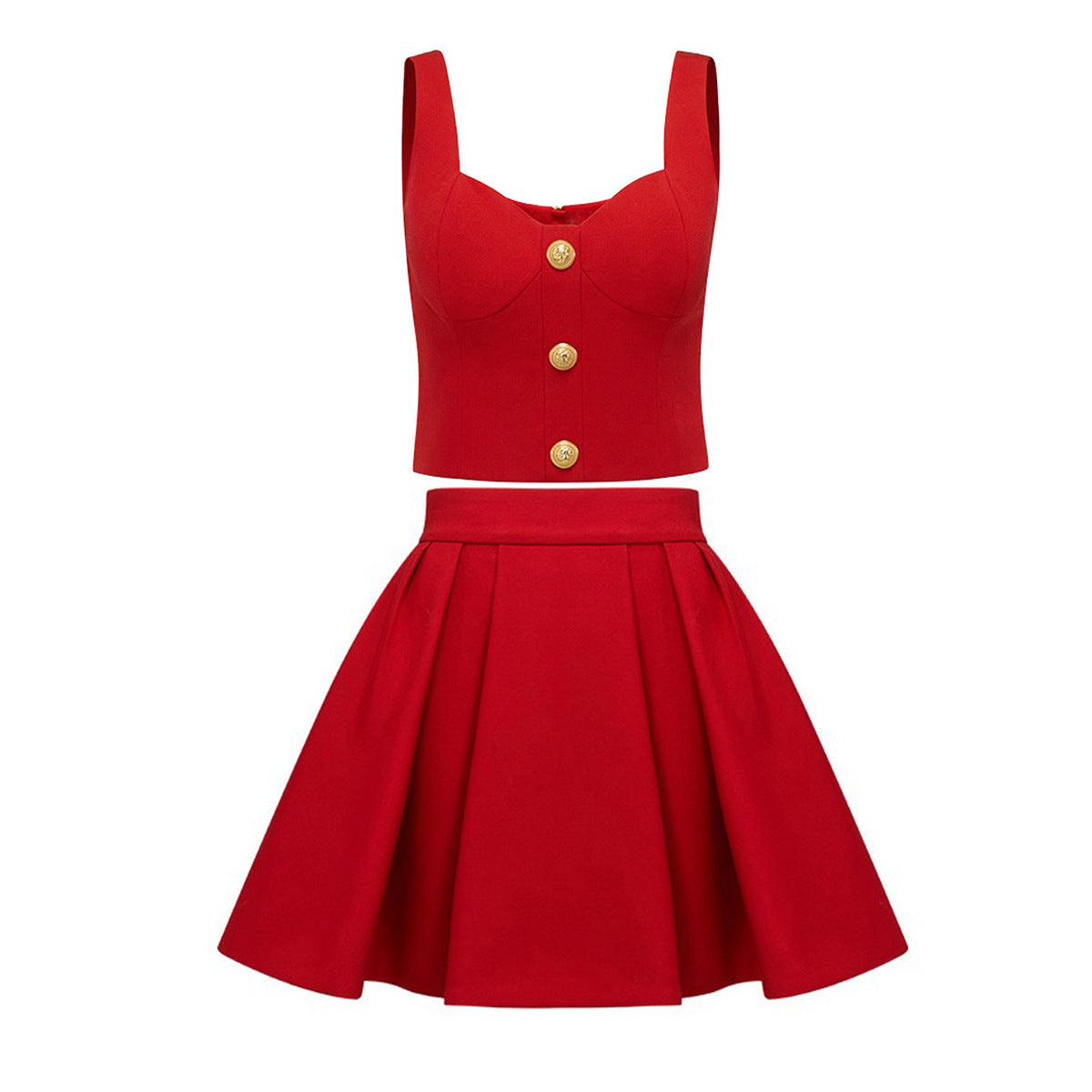 Chaleco de tirantes de verano, falda de línea A, falda de subred, falda roja, atuendo para mujer