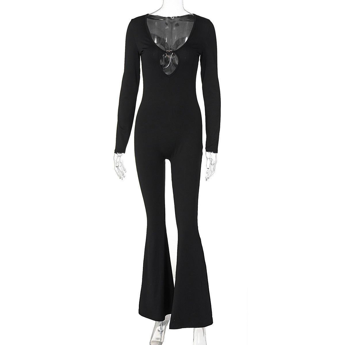 Mono ajustado de manga larga con cuello en V para mujer, ropa de otoño, color liso