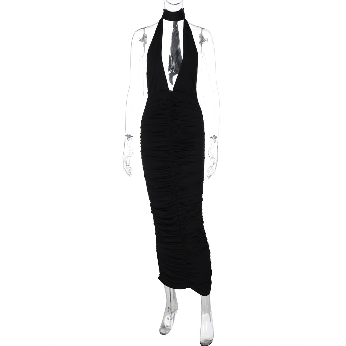 Vestido ajustado de invierno para mujer, color liso, sexy, con escote en V profundo y espalda descubierta