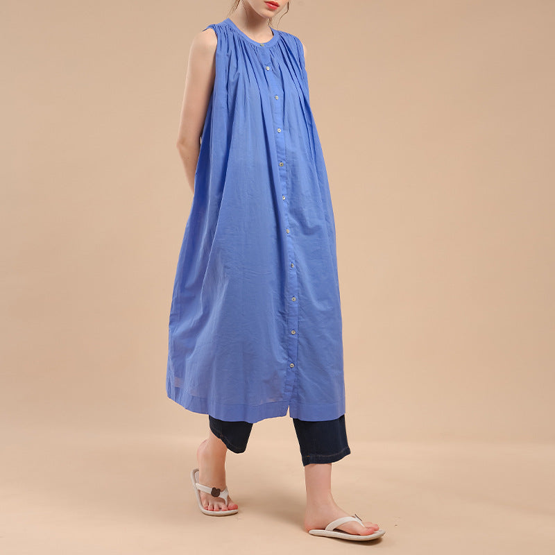 Vestido plisado francés de verano estilo occidental parisino, suelto, de gran tamaño, corte A, se puede usar como blusa.