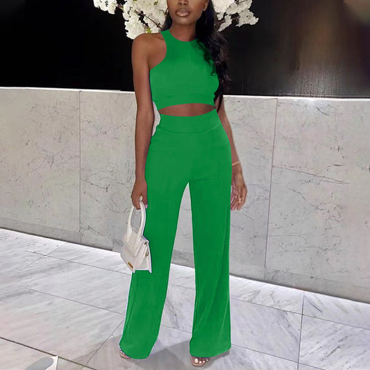 Traje de pantalón de verano de color liso para oficina, sin mangas, chaleco, pantalones, traje informal de dos piezas para mujer