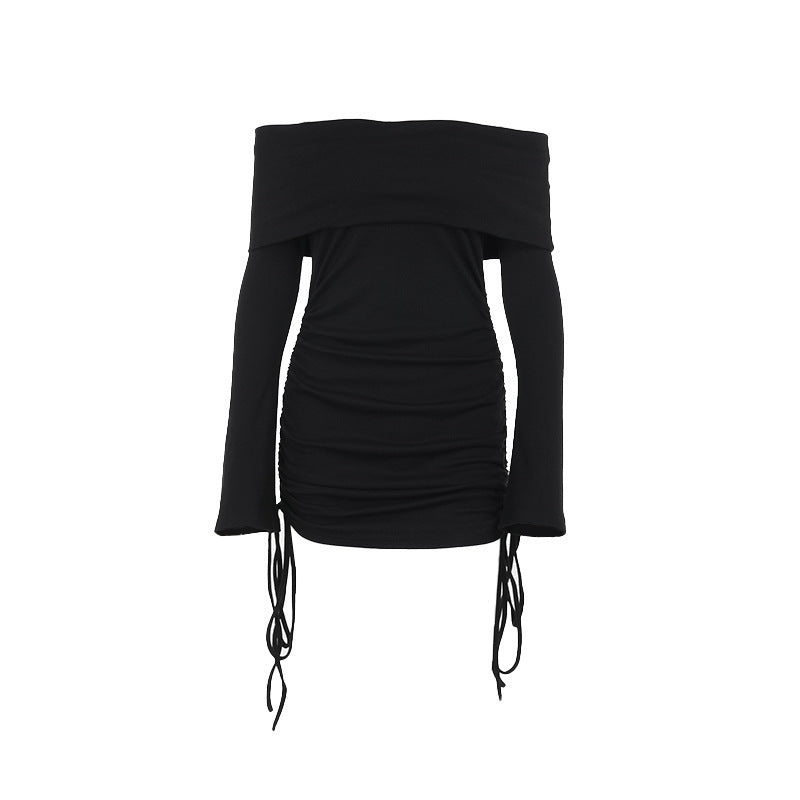 Vestido elegante de otoño para mujer, estilo socialité, sexy, ajustado, con hombros descubiertos y cordón ajustable.