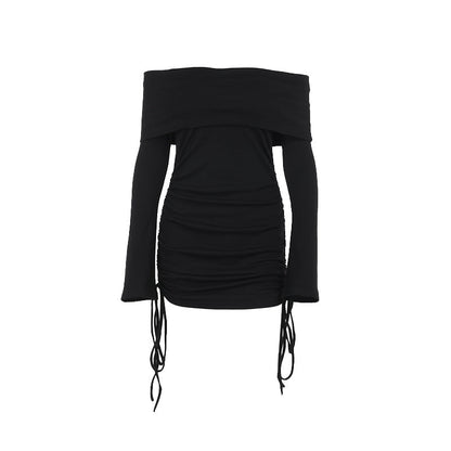 Vestido elegante de otoño para mujer, estilo socialité, sexy, ajustado, con hombros descubiertos y cordón ajustable.