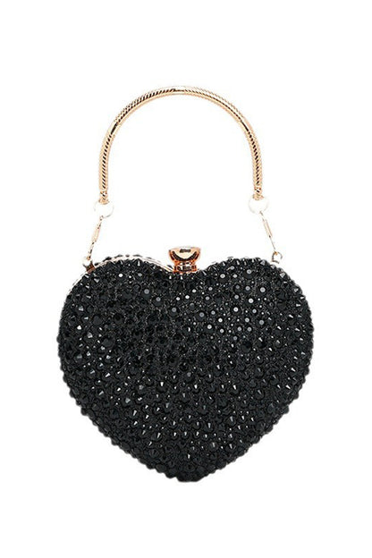 Cartera de mano con diamantes de imitación en forma de corazón 
