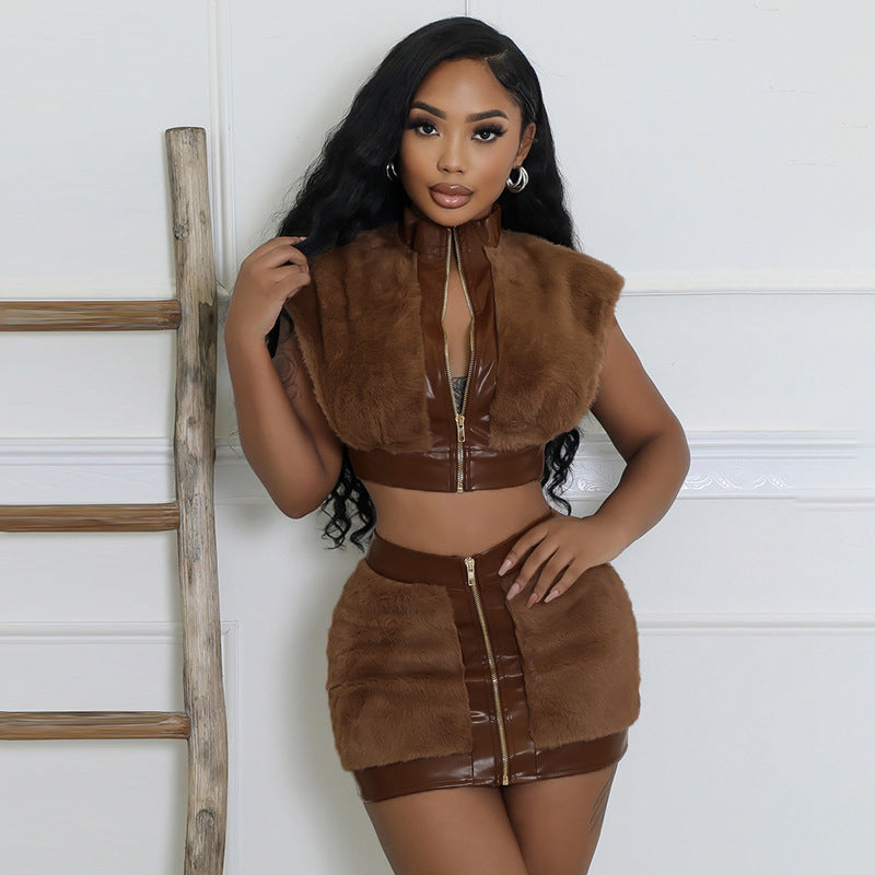 Conjunto de falda y bolso de cadera sexy de otoño para mujer