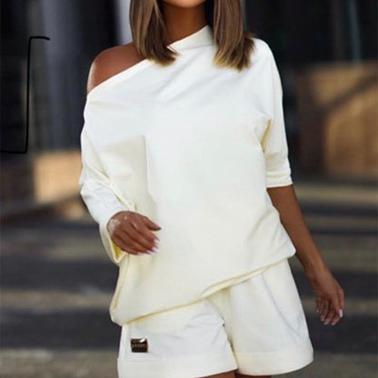 Conjunto de dos piezas holgado con cuello de pico y hombros descubiertos para mujer