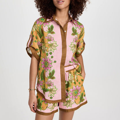 Traje de dos piezas para mujer, camiseta, pantalones cortos informales con diseño estampado único de verano