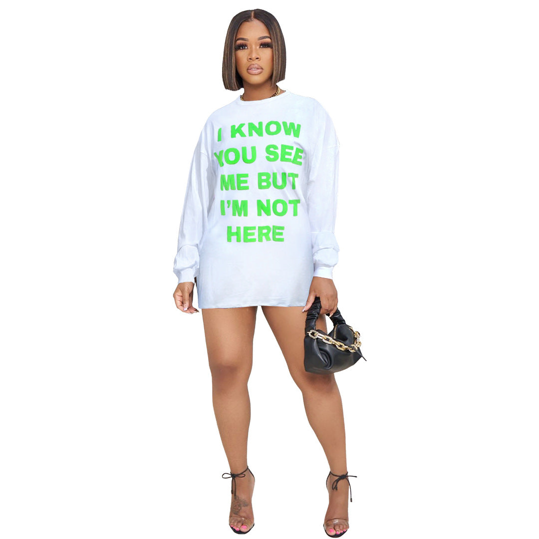 Ropa para mujer, artículos casuales, camiseta con estampado de letras de doble cara, vestido