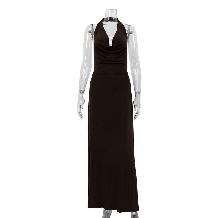 Vestido sexy de cuello halter para mujer, vestido largo sin espalda para fiesta de noche