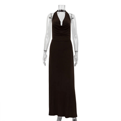 Vestido sexy de cuello halter para mujer, vestido largo sin espalda para fiesta de noche