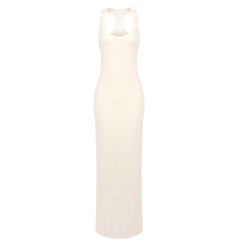 Vestido sexy de primavera para mujer, con tirantes finos, sin mangas, cuello en U, ajustado y lentejuelas