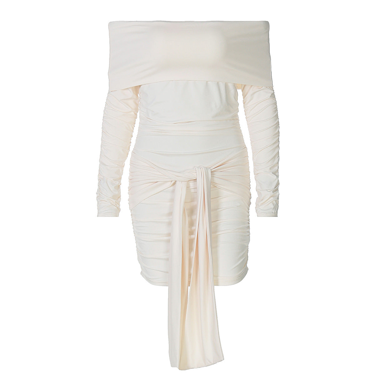 Vestido corto de invierno para mujer, sin mangas, con cuello halter, hombros descubiertos y lazo, sexy, ajustado, de color liso