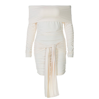 Vestido corto de invierno para mujer, sin mangas, con cuello halter, hombros descubiertos y lazo, sexy, ajustado, de color liso
