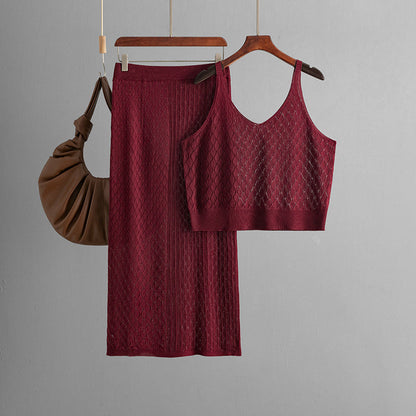 Conjunto de dos piezas de falda de punto con tirantes finos cortos y aberturas de verano