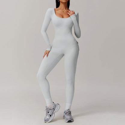 Mono de yoga de manga larga con efecto nude y espalda descubierta, ajustado, para correr, fitness y deportes, mallas de una pieza
