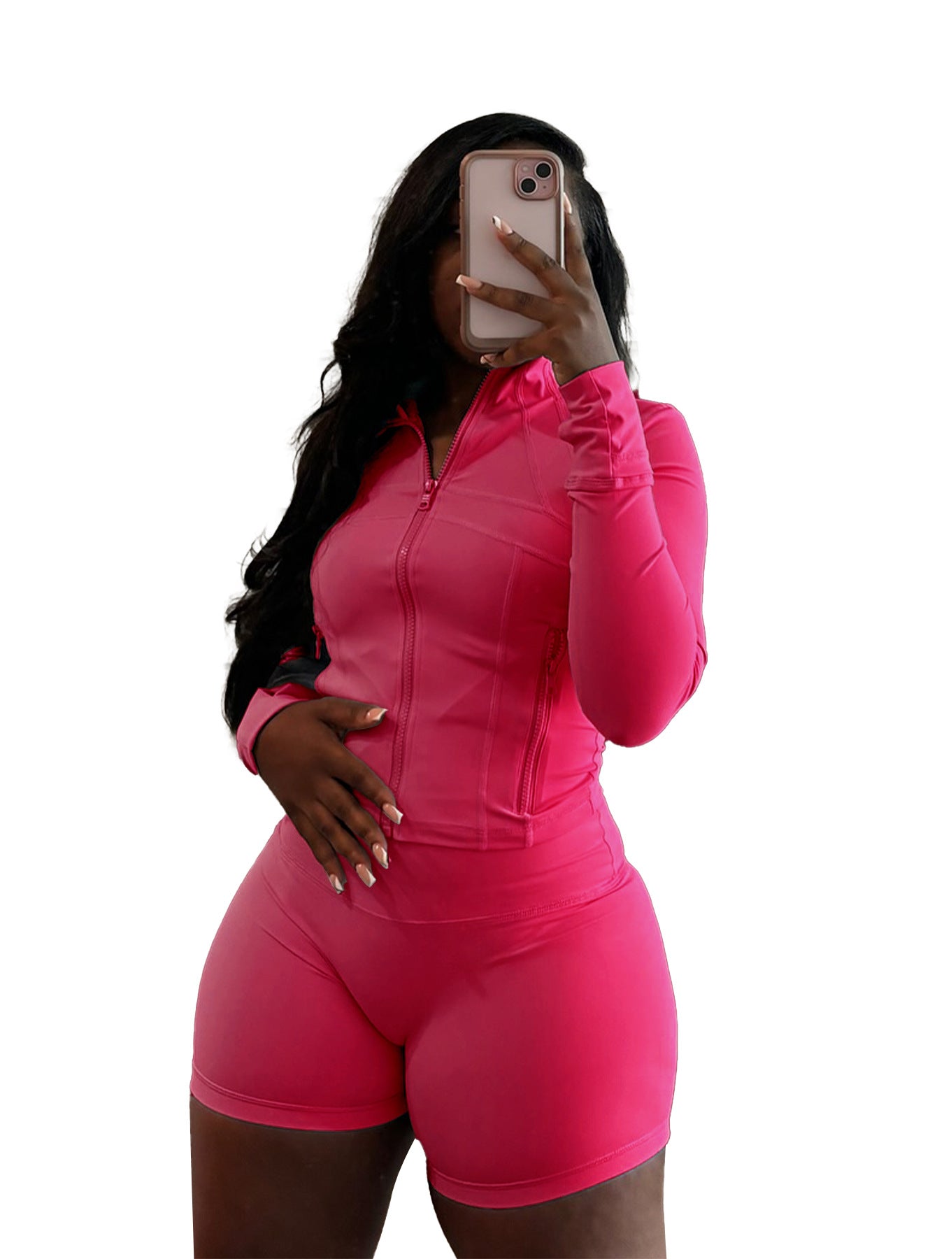 Spring Sports Casual Sexy Tight Long Sleeve Shorts Two Piece Set