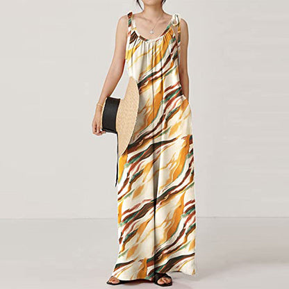 Mono informal holgado con tirantes y estampado de verano para mujer
