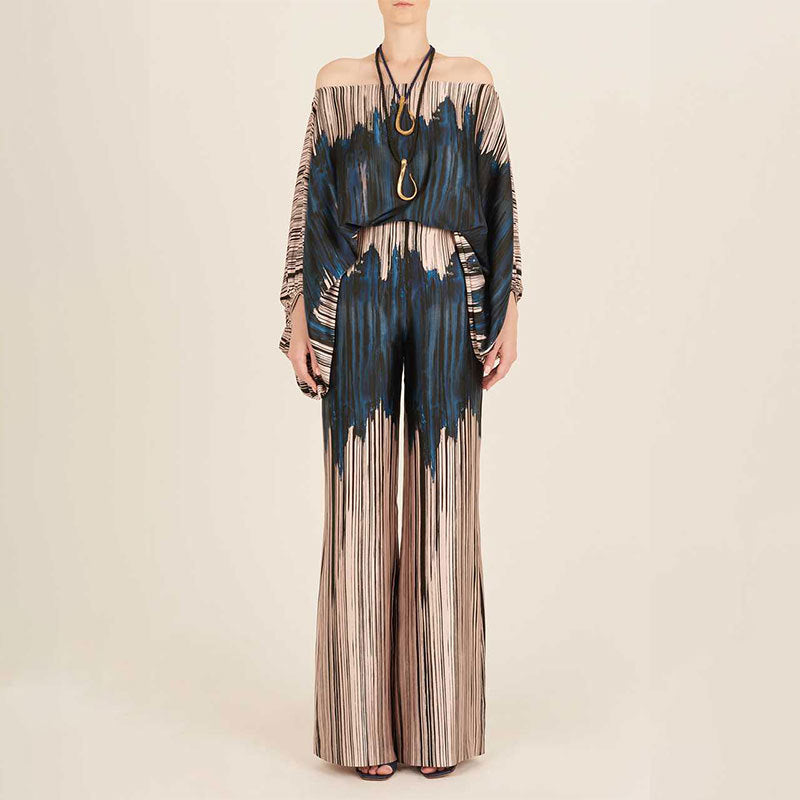 Ropa de mujer, top holgado con mangas murciélago y pantalones anchos, traje de dos piezas