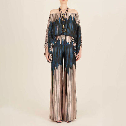 Ropa de mujer, top holgado con mangas murciélago y pantalones anchos, traje de dos piezas