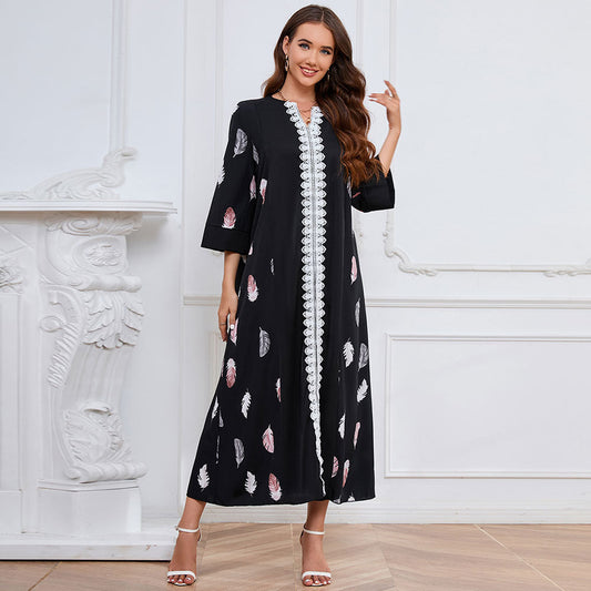 Middle East Loose Printed Dress Chiffon Women Comfortable Dress Casual Dress for Women