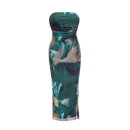 Vestido sexy de malla con doble capa y abertura lateral para mujer, primavera y verano