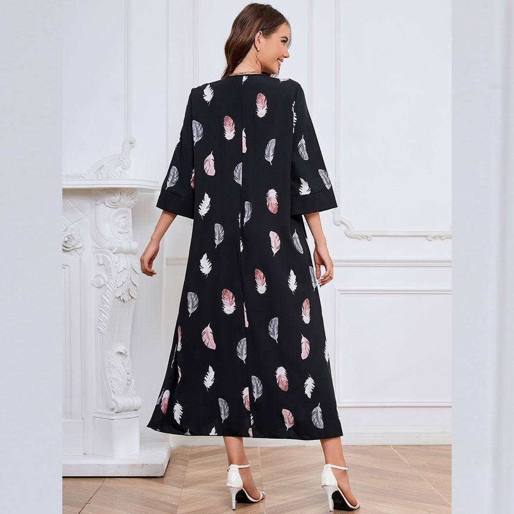 Vestido holgado estampado de Oriente Medio de gasa para mujer, vestido informal cómodo para mujer