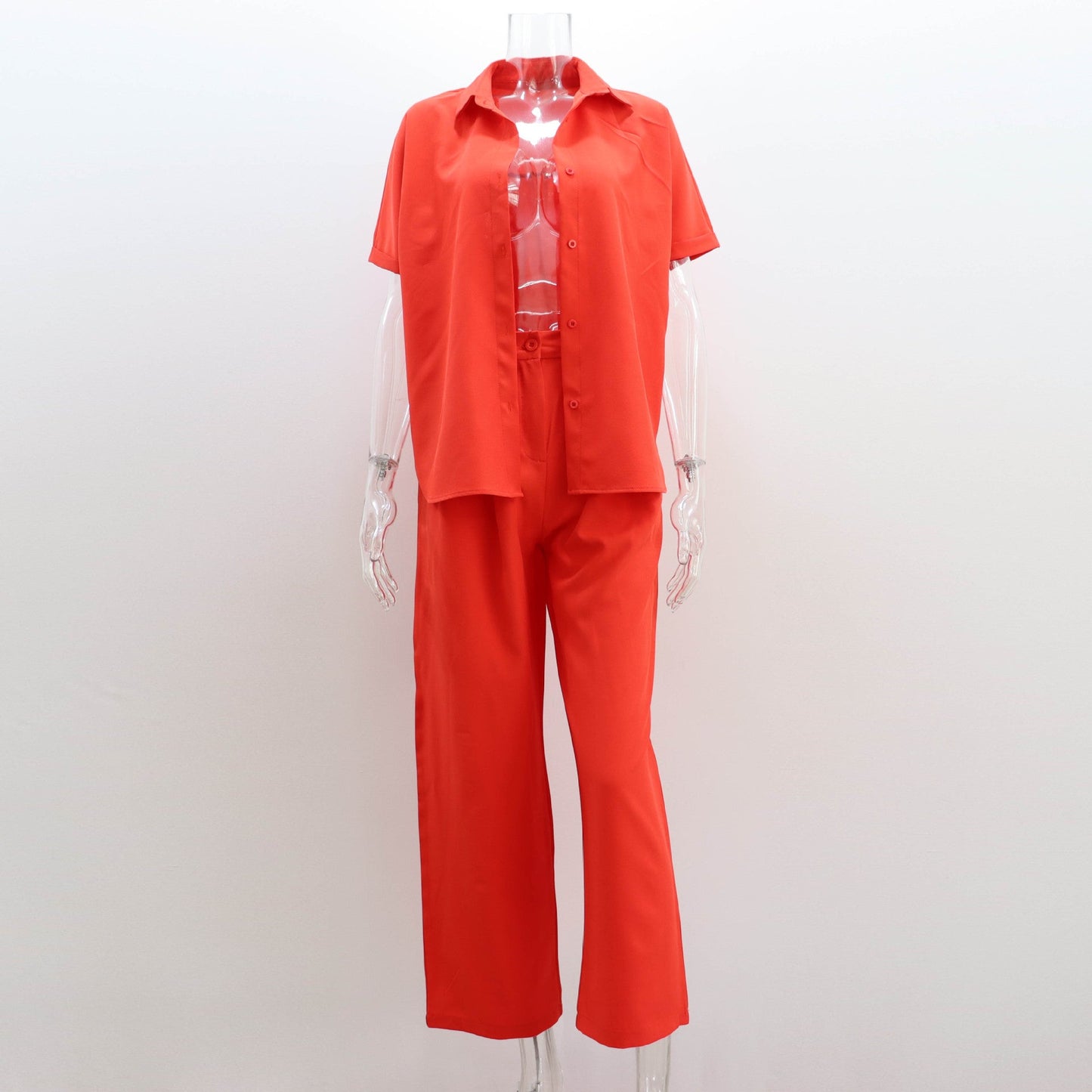 Traje de pantalón de pierna ancha para primavera y verano, camisa de manga holgada, top, pantalones casuales, ropa de dos piezas para mujer
