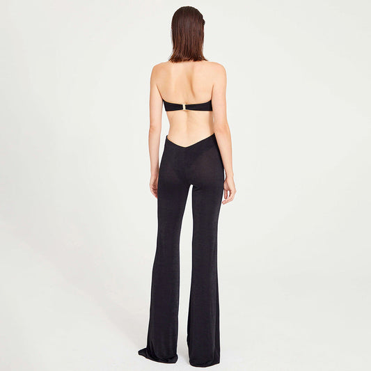 Mono de otoño-invierno con cuello halter sexy para mujer, sin mangas y con estampado floral dorado, sin espalda